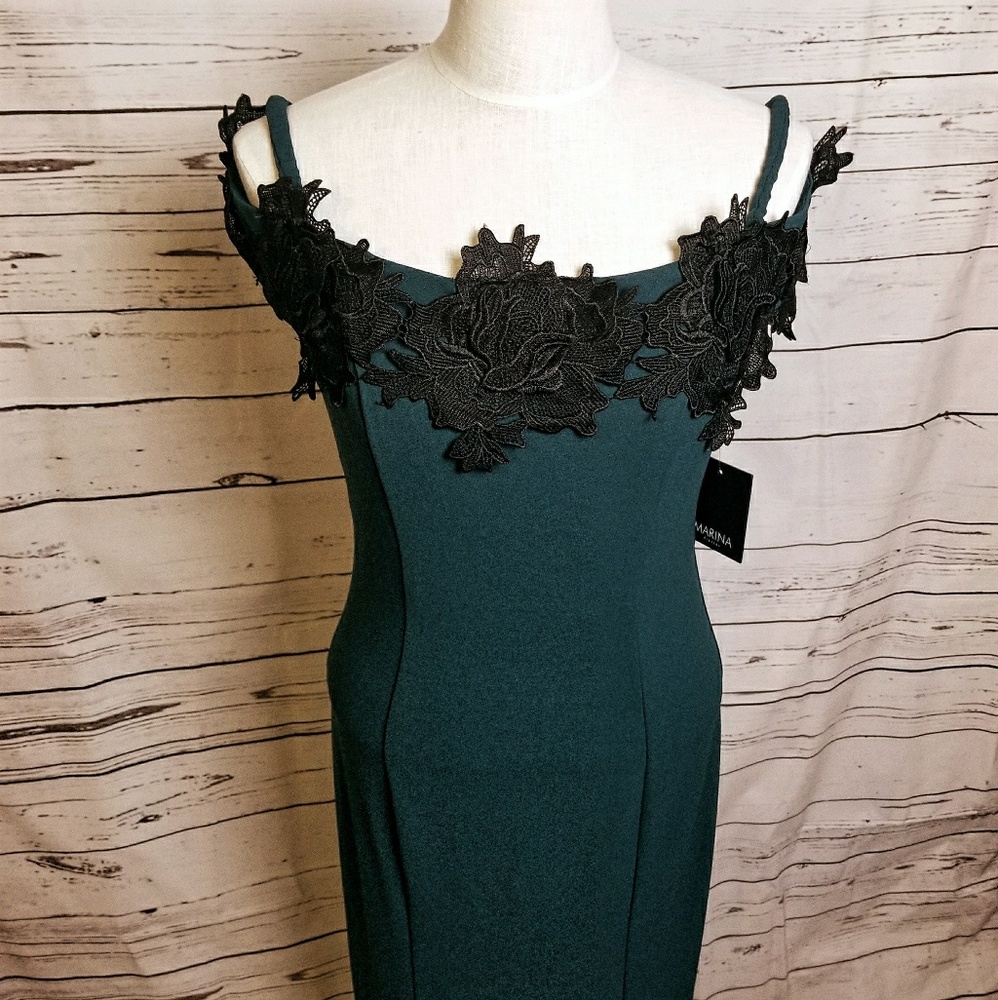 Marina Cold Shoulder Applique Dress